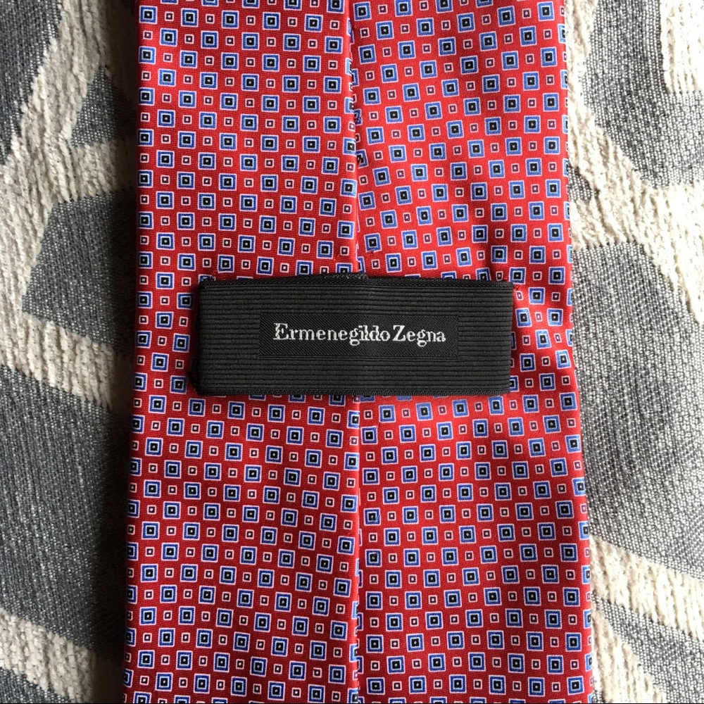 Ermenegildo Zegna Red and Blue Patterned Silk Tie